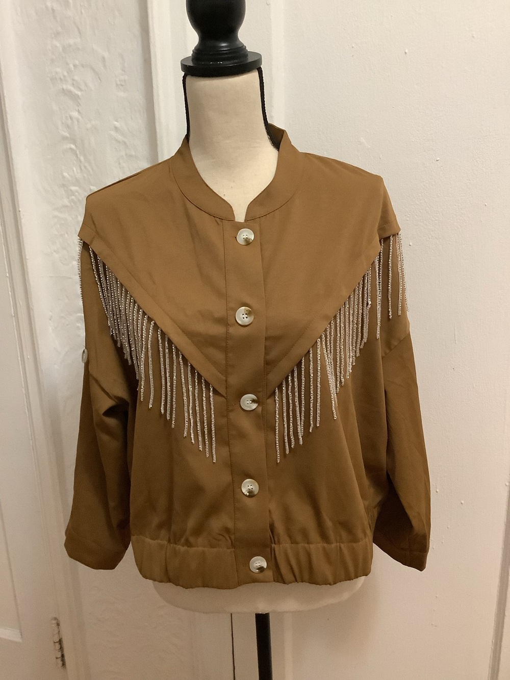 Beaded Fringe Brown Women's Jacket